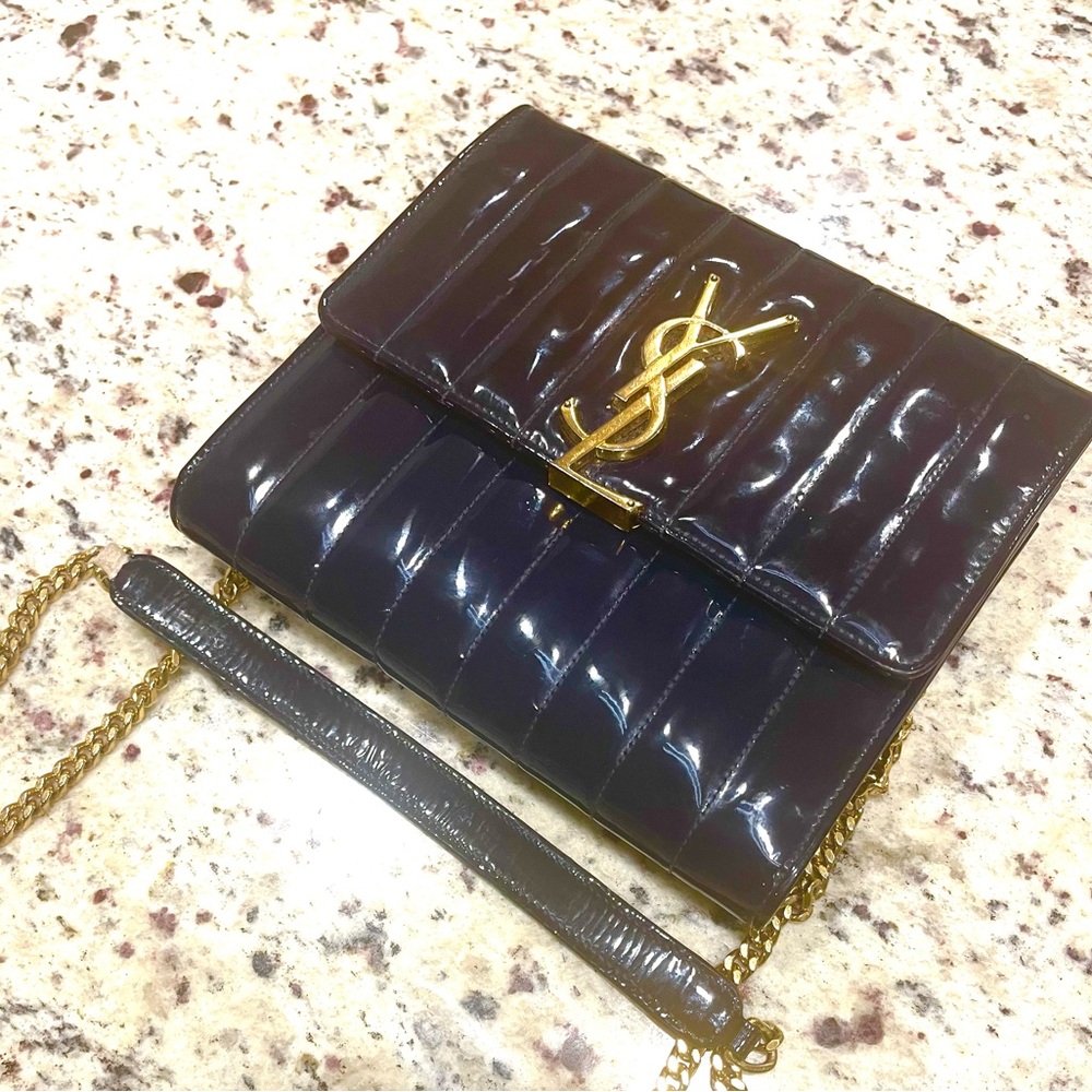 YSL Patent Calfskin Matelasse Monogram Medium Vicky Handbag
